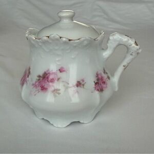 Antique Porcelain Pink Rose Mini Sugar Pot Silesia Collectible Tea Set Piece